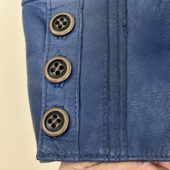Anthropologie JUNE Handcrafted Medium Blue Cropped 3/4 Sleeve Leather Jacket L - Picture 5 of 12